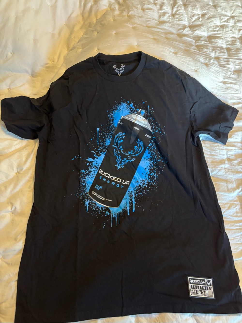Bucked Up Energy Graphic Tee - Black with Blue Can Print